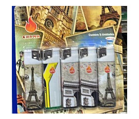 Cartela isqueiro chama transparente e estampado com 10 uni 